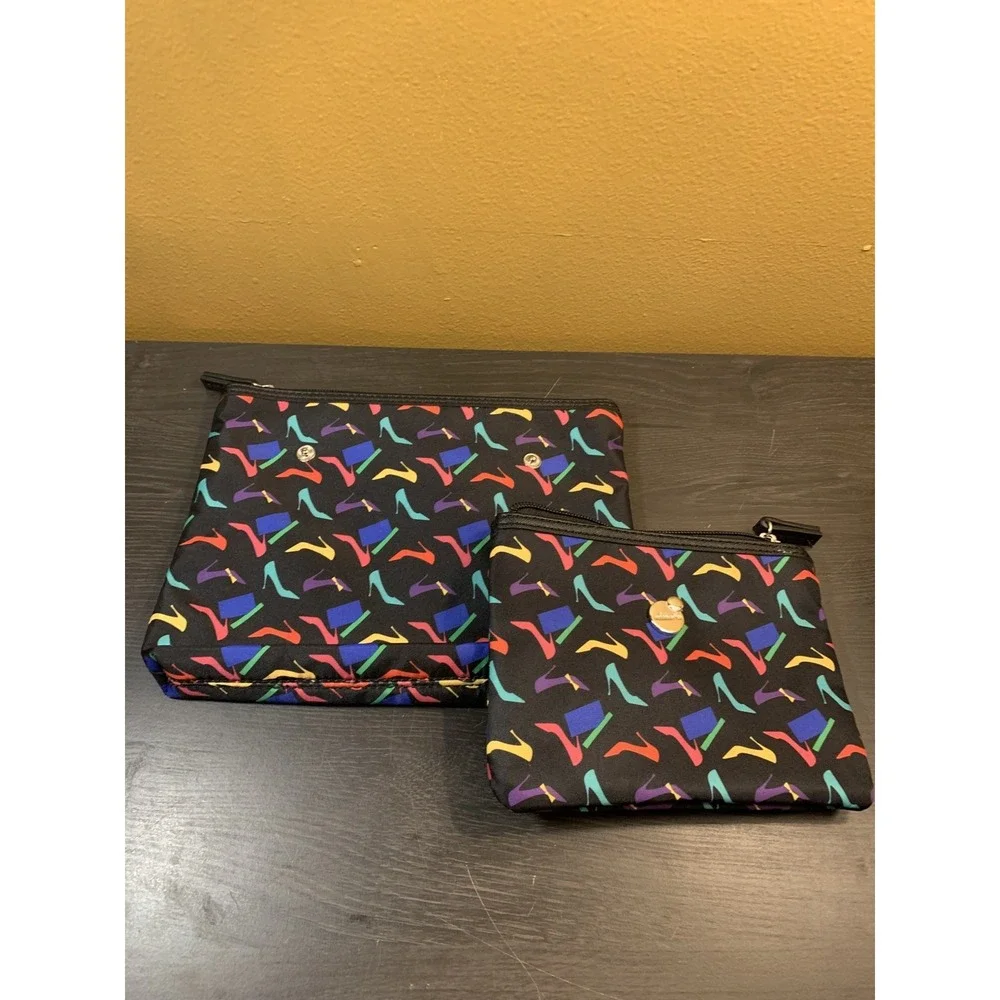 Cosmetic Bags MIMOSA‎ MAKEUP BAGs Set Of 2 Black W/ Shoe Design Colorful